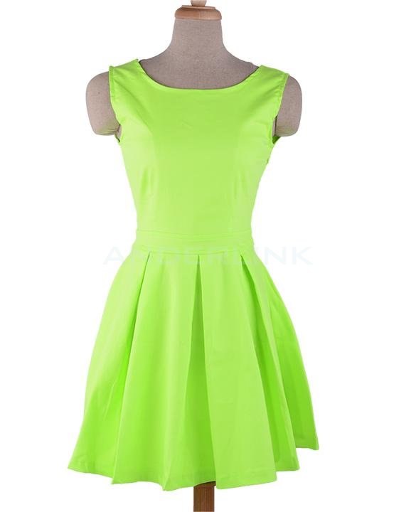 unknown Spring Neon Cute Dress Belt Dress Pleated Sexy Dress Skater Skirt Green Bandage Dress