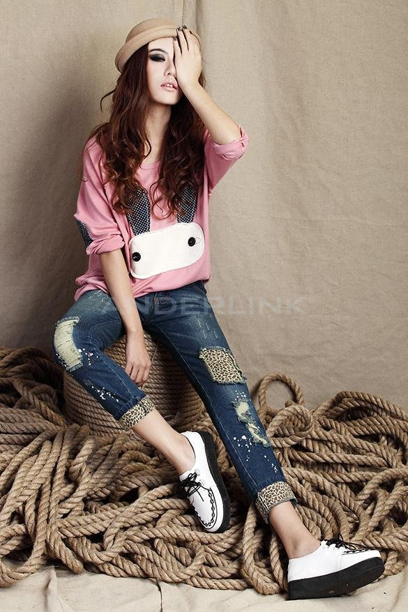 Korean Women Sweet Women's Long Sleeve Slim Waist Cotton Blend Dress With Belt