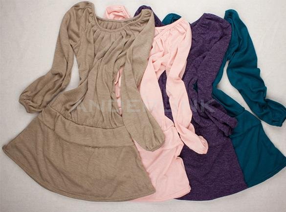 Korean Women Sweet Women's Long Sleeve Slim Waist Cotton Blend Dress With Belt