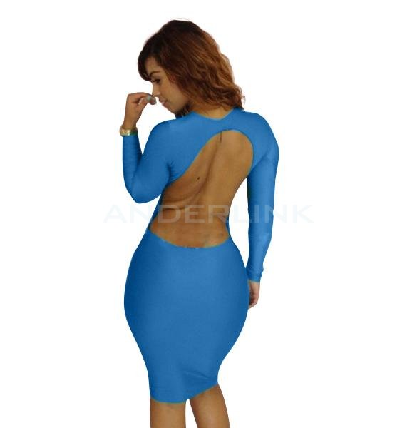 unknown New Fashion Backless Bandage Dress Hot Bodycon Dress Sexy Women Elegant Party Dress Blue