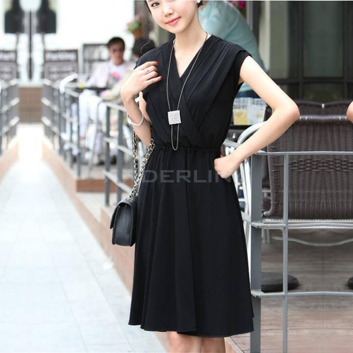 Womens New Charming Deep V-neck Sleeveless Dress Sundress With Chest Wrap