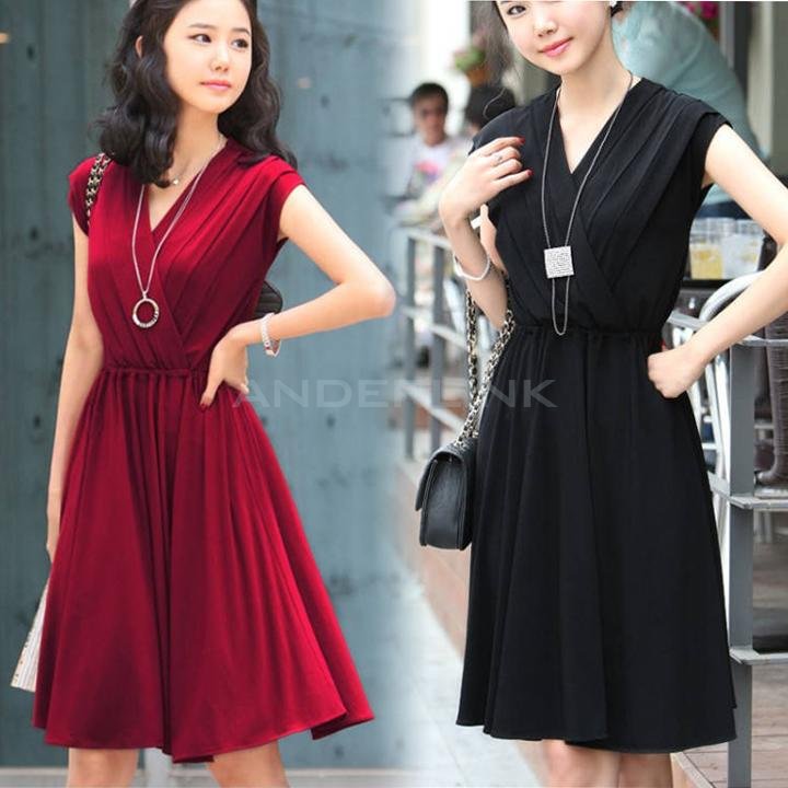 Womens New Charming Deep V-neck Sleeveless Dress Sundress With Chest Wrap