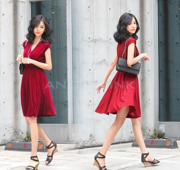 Womens New Charming Deep V-neck Sleeveless Dress Sundress With Chest Wrap