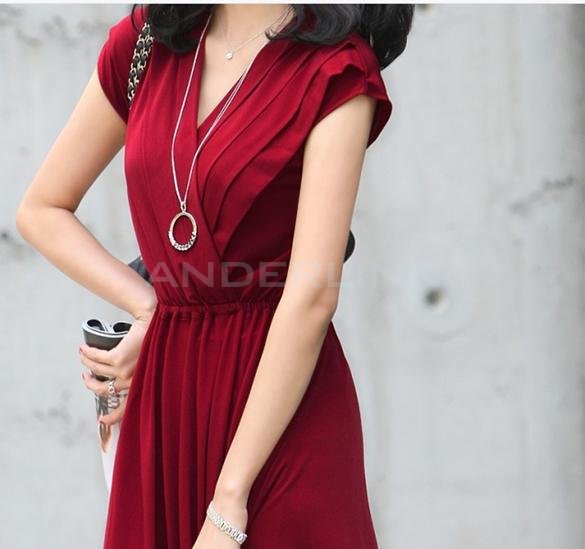 Womens New Charming Deep V-neck Sleeveless Dress Sundress With Chest Wrap