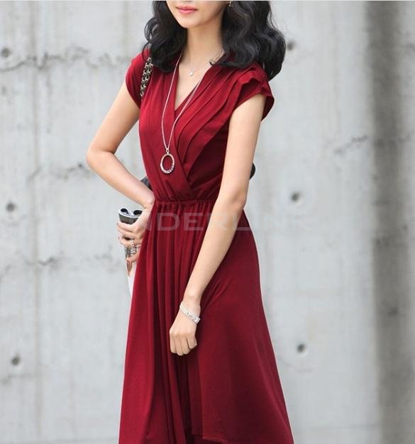 Womens New Charming Deep V-neck Sleeveless Dress Sundress With Chest Wrap