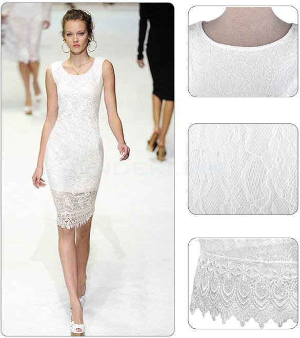 unknown Women Elegant Tunic Lace Crochet Bodycon Shift Party Evening Career Pencil Dress