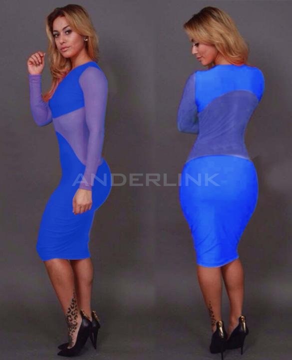 unknown Women's Sexy See-through Mesh Clubwear Outfit Crewneck Slim Bandage Bodycon Dress 3 Colors