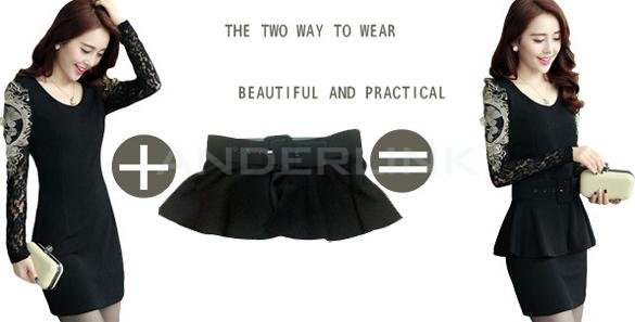 Women's Spring Summer Casual Dresses 2 Pieces Dress With Belt Waist Skirt Lace Sleeve