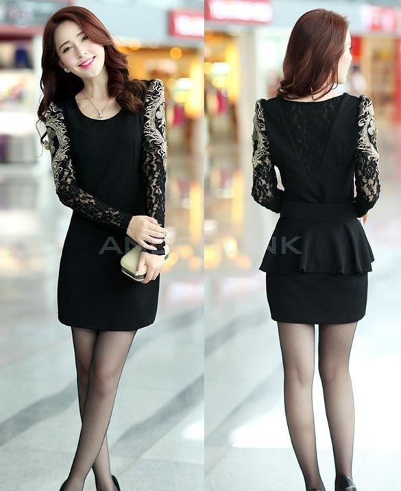 Women's Spring Summer Casual Dresses 2 Pieces Dress With Belt Waist Skirt Lace Sleeve