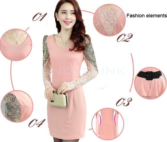 Women's Spring Summer Casual Dresses 2 Pieces Dress With Belt Waist Skirt Lace Sleeve