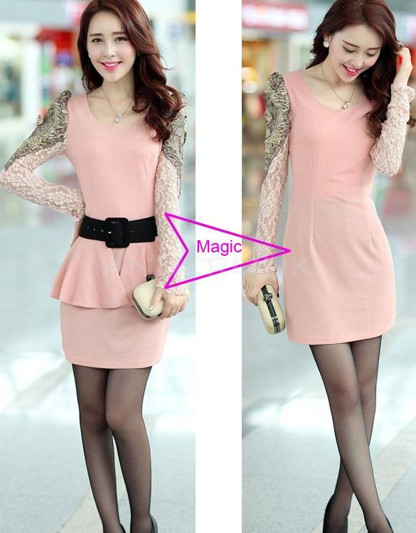 Women's Spring Summer Casual Dresses 2 Pieces Dress With Belt Waist Skirt Lace Sleeve