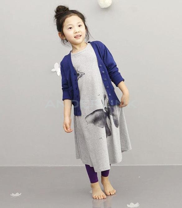 unknown Children Clothing Girls Beach Dress Cotton Butterfly Print Long Design T-shirt Full-flared Skirt 2-10Y