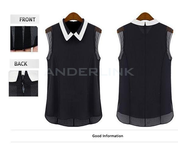 unknown Women's Celeb Style Splicing Color Slim Fitted Summer Chiffon Sweet Shirt Tops Blouse S/M/L/XL