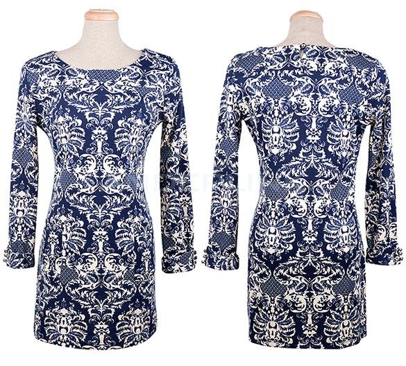 unknown Vintage Style Printed Long Sleeve Bodycon Mini Party Dress Clubwear