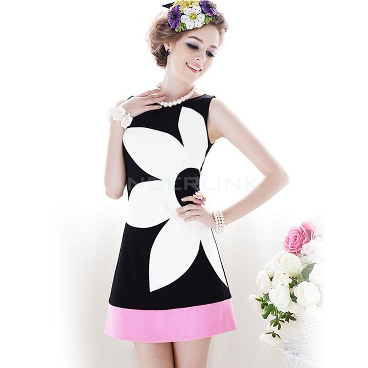 unknown New Fashion Sexy Women's Sleeveless Flower Pattern Mini Dress Slim Dress M/L/XL