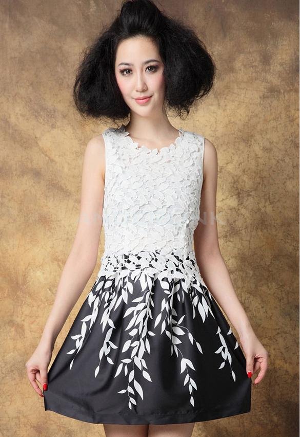 unknown Women Embroidery Lace Dress Summer Runway Sleeveless Dresses