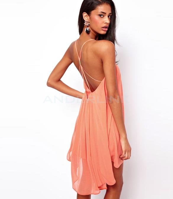 unknown New Sexy Women's Backless Sling Strap Back Chiffon Dress Clubwear Evening Mini Party Dress 3 Colors