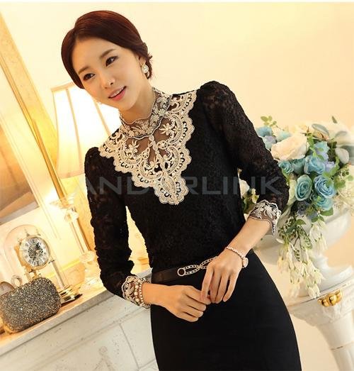 unknown New Vintage Style Women's Top Thickening Blouse Lace Women's Clothing Basic Shirt