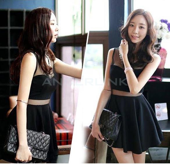 Sexy Women Sleeveless Net Yarn Mini Skirt Dress Night Club Vest Dress