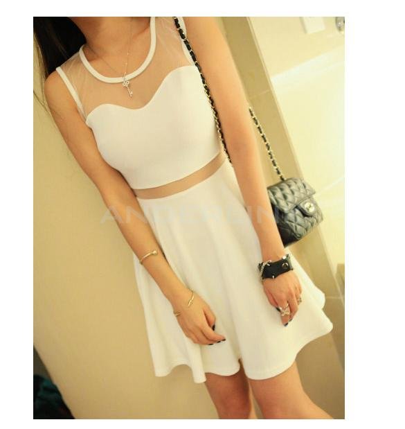 Sexy Women Sleeveless Net Yarn Mini Skirt Dress Night Club Vest Dress