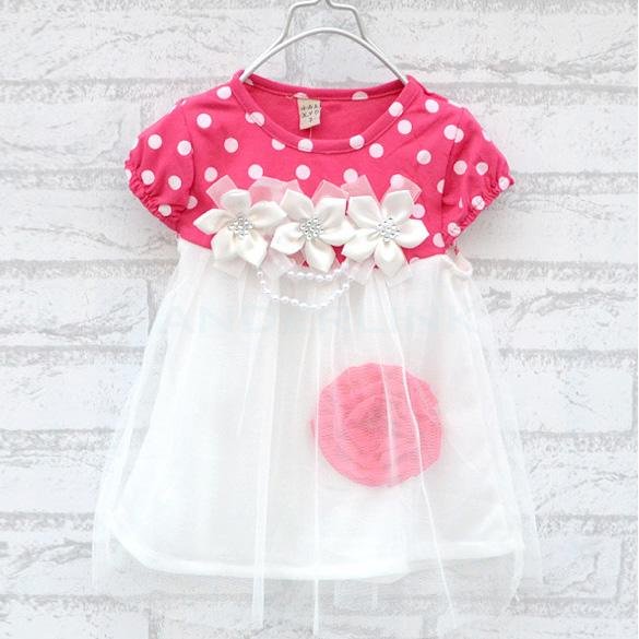 unknown Girls Kids Princess Flower Net Yarn Bubble Dress Ball gown dress lace + cotton material 2Colors 4Sizes