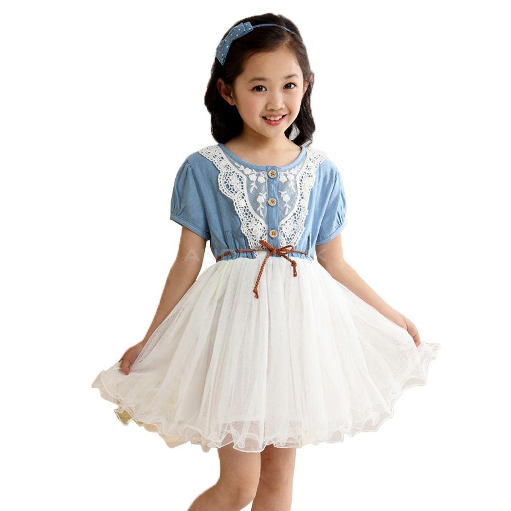 unknown New Summer Girls Kids Baby Lace Belt Denim Tulle Princess Dress Party 0-4Y
