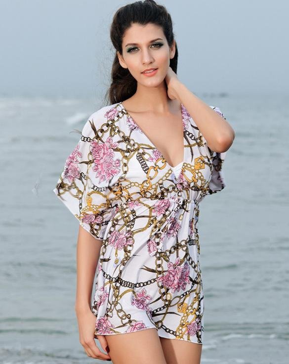 unknown Womens Sexy Cool Patterned Summer Beach Dress Kaftan Smock Top