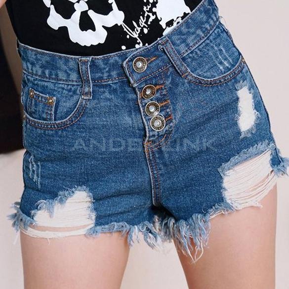 unknown Women's Cool Denim Wash Distressed High Waist Short Pants Jeans Trousers Hot Pant 3 Size