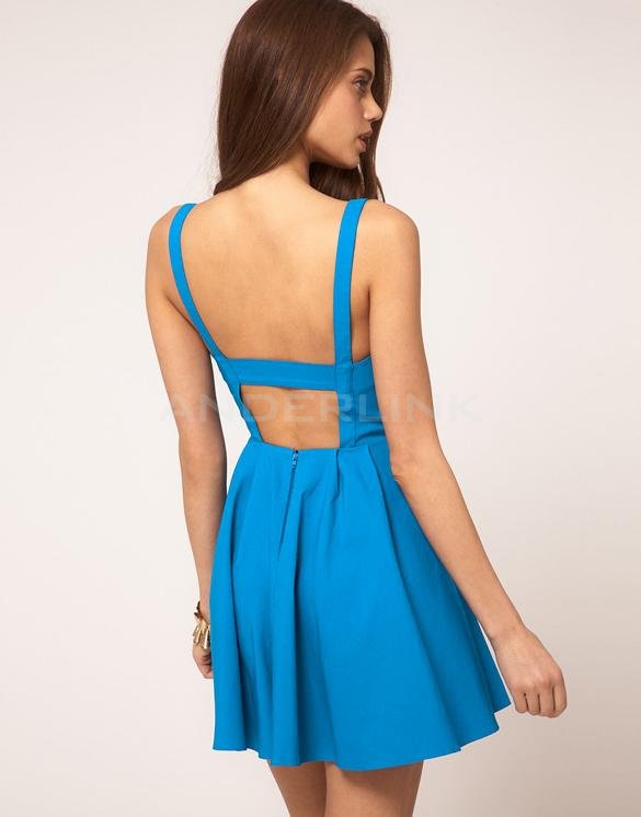 New Women's Summer Fashion Backless Sexy Strap Slim Sleeveless Dress Club Evening Mini Dress
