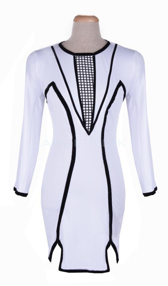 unknown Women Spring/Summer White Geometric Sexy Party Pencil Bodycon Bandage Dress