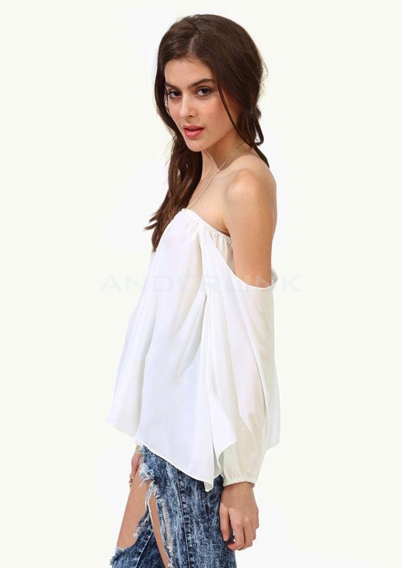 unknown T-shirt Tops Women Chiffon Off Shoulder Long Sleeve Sexy Casual Loose Blouse