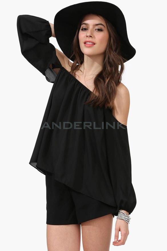 unknown T-shirt Tops Women Chiffon Off Shoulder Long Sleeve Sexy Casual Loose Blouse