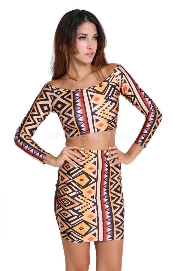 unknown Women's Printing 2 Piece Set Tops +Skirt Party Clubwear Bodycon