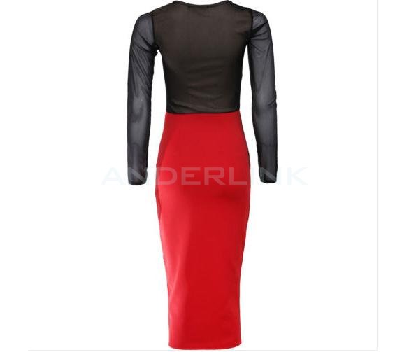 unknown Womens Ladies Net Long sleeve Bodycon Long Pencil Dress