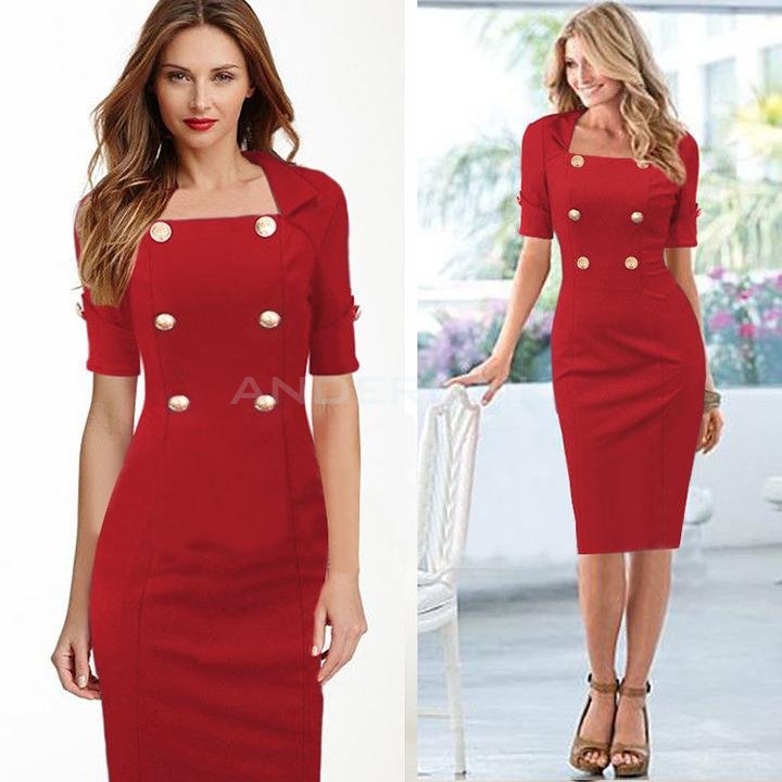 Womens Pinup Square Neck Tunic Wear to Work Party Sheath Bodycon Shift Dress