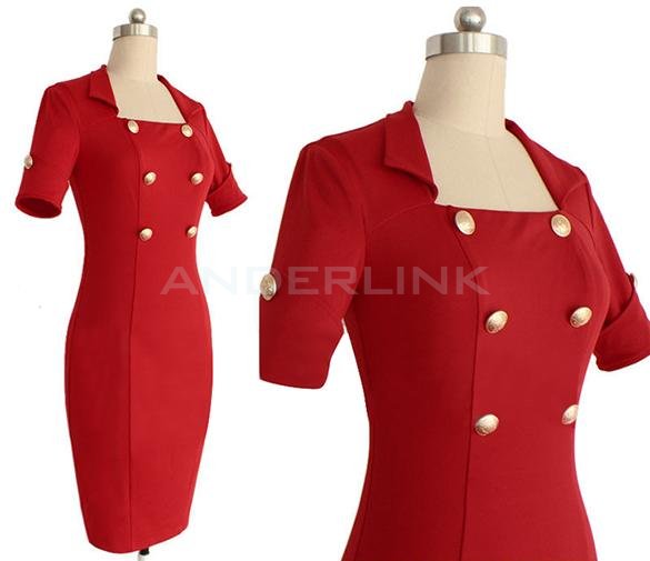 Womens Pinup Square Neck Tunic Wear to Work Party Sheath Bodycon Shift Dress