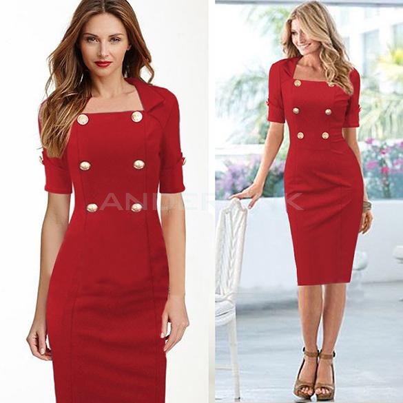 Womens Pinup Square Neck Tunic Wear to Work Party Sheath Bodycon Shift Dress