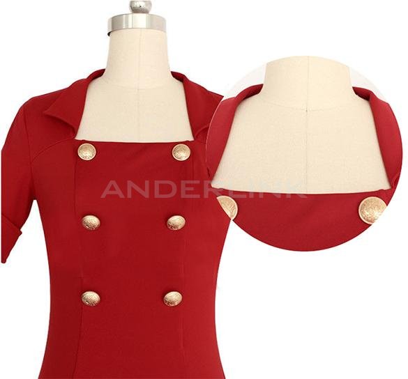 Womens Pinup Square Neck Tunic Wear to Work Party Sheath Bodycon Shift Dress