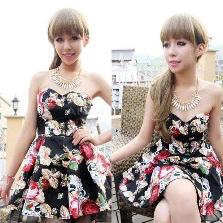 New Women's Summer Sleeveless Slim Retro Flower Print Dress Club Evening Mini Dress