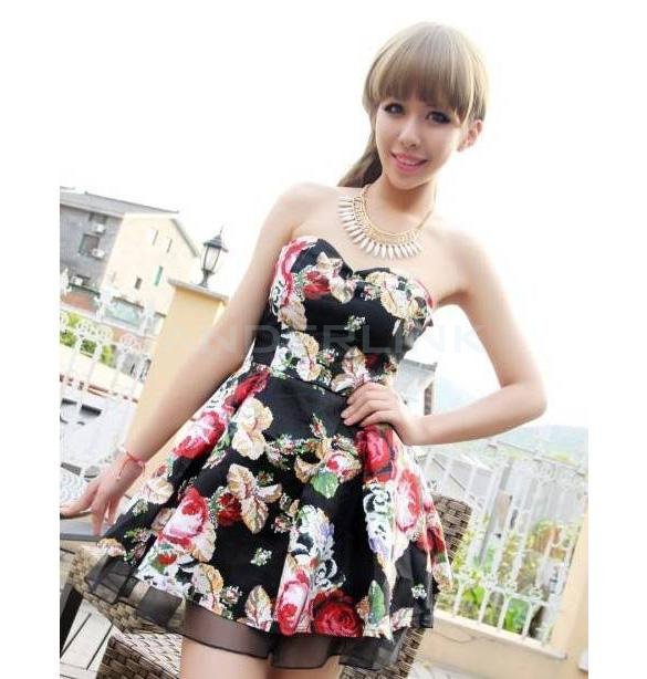 unknown New Women's Summer Sleeveless Slim Retro Flower Print Dress Club Evening Mini Dress