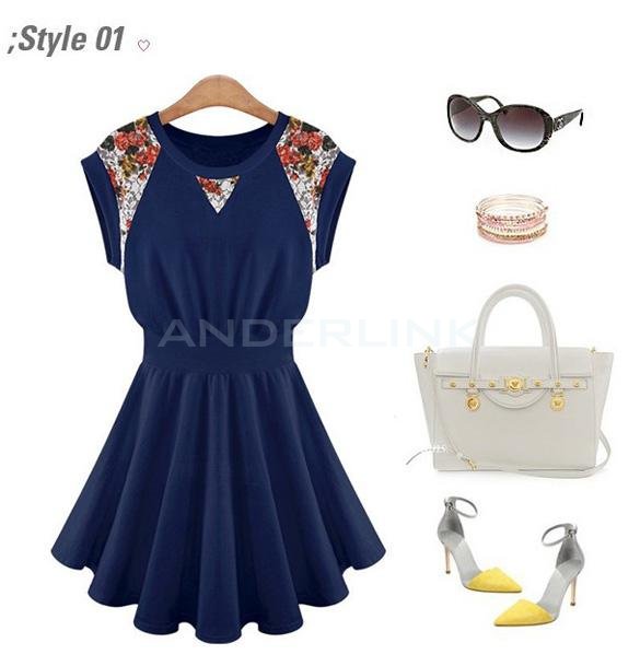 New Womens Round Neck Lace Shoulder Cap Sleeve Sleeveless Slim Mini Dress Skirt