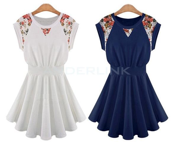 New Womens Round Neck Lace Shoulder Cap Sleeve Sleeveless Slim Mini Dress Skirt