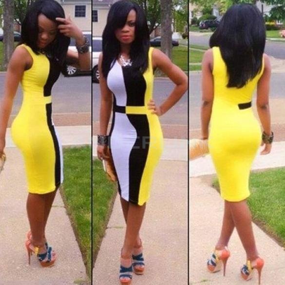 unknown Women Colorful Geometric Party Evening Bodycon Pencil Dress