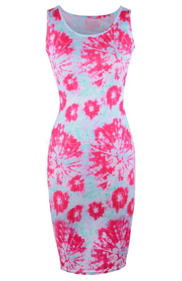 unknown Women's Ladies Tie Dye Splash Print Bodycon Long Midi Maxi Dress