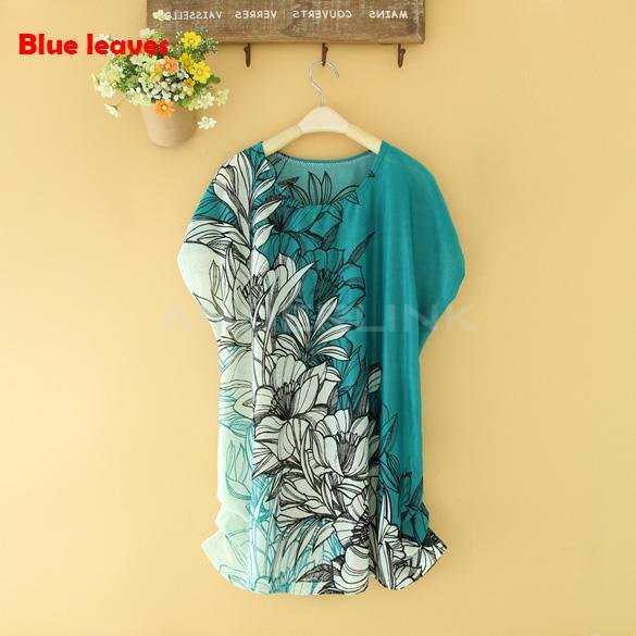 unknown Fashion Women Dresses Ice Silk Dress Autumn-Summer Loose Flower Print Long T-Shirt