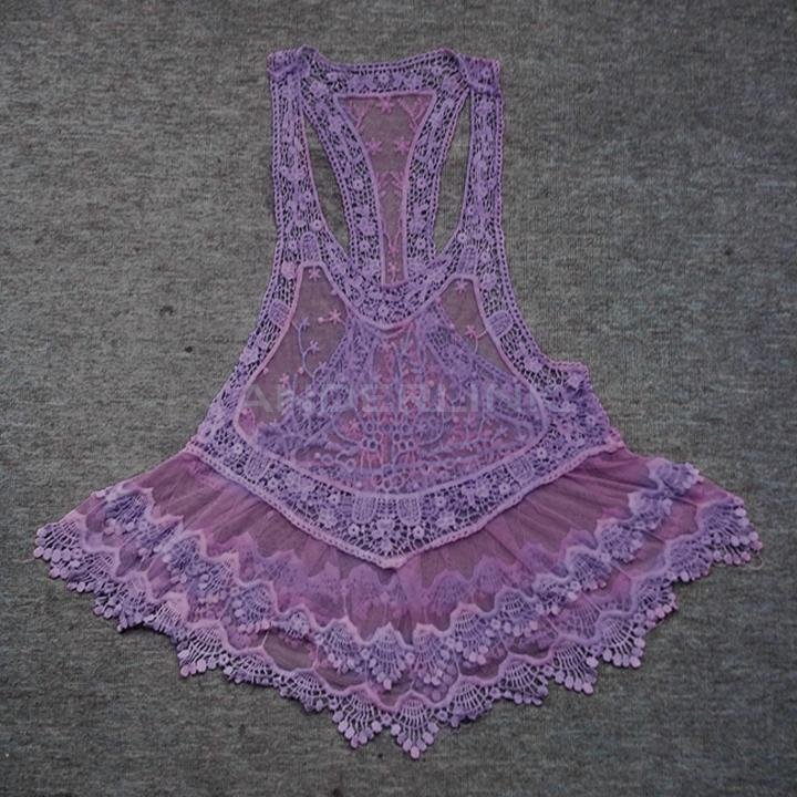 unknown Women's Sexy Lace Crochet Hollow Sleeveless Swimwear Bikini Cover Up Beach Dress