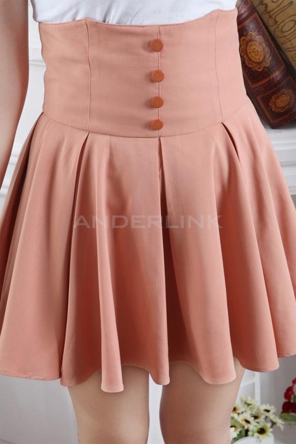 New Hot Women's Girls High Waist Pleated Button Mini Skirt Pink Black