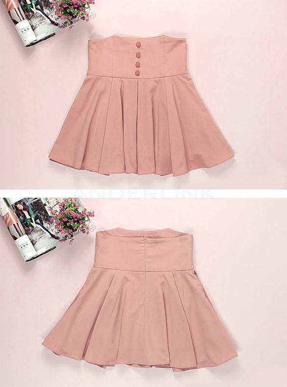 New Hot Women's Girls High Waist Pleated Button Mini Skirt Pink Black