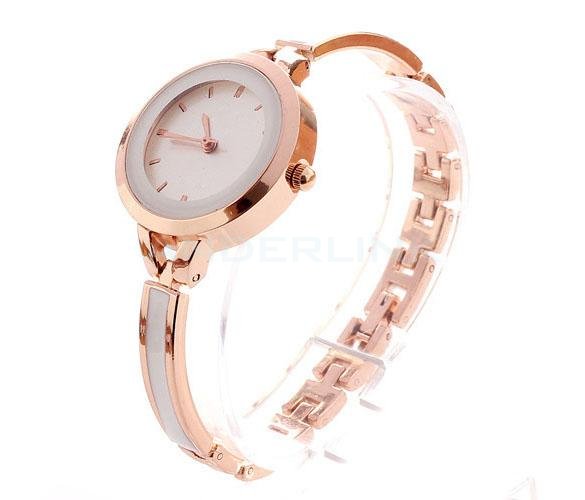 unknown Hot Women's Rose Gold White Thin Band Dress Watches Bracelet Rhinestone Wrist Watch
