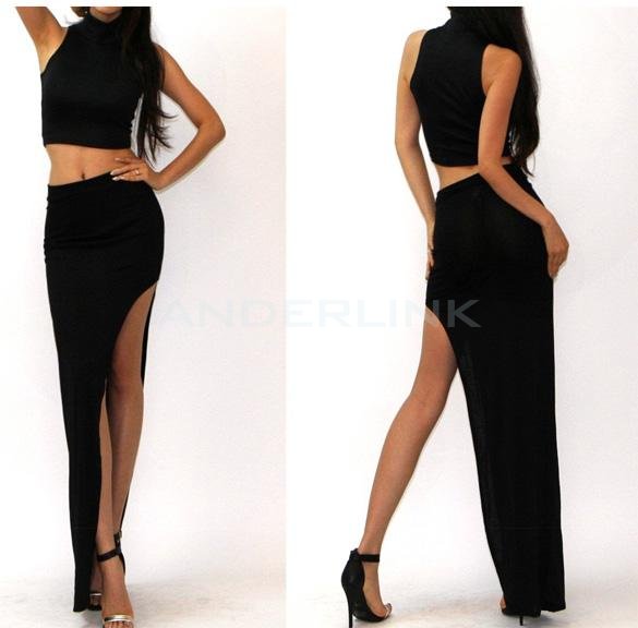 unknown Stylish Lady Women's Casual New Fashion Long Sleeve O-neck Sexy Stretch Skirt